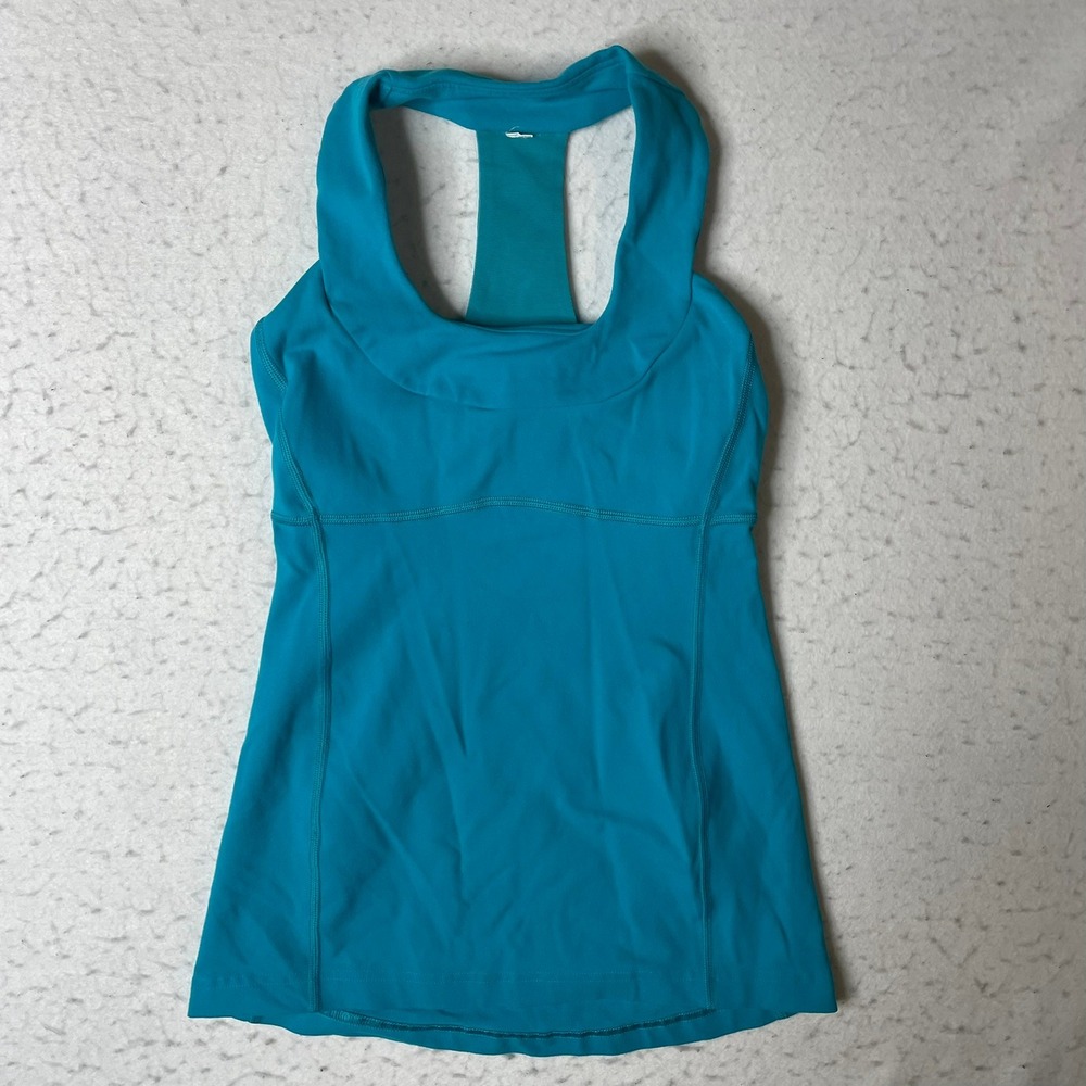Lululemon‎ Scoop Neck Tank Top Womens 4 Teal Racerback Built-in Bra Activewear